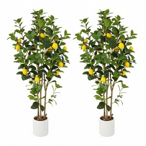 2 PCS 4ft Tall Artificial Lemon Tree with Fake Lemons Floor Plants Artificial for Decor Realistic to Indoor Home Office Fauxe Lemon Tree, Yellow - 1 of 4