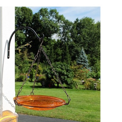 Mandarin Crackle Glass Hanging Birdbath with Black Iron Stand