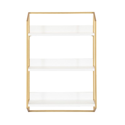 Elegant White and Gold 3-Tier Floating Wooden Wall Shelf