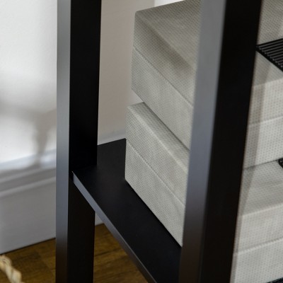 Black Rectangular Wood End Table with Drawer and Shelf