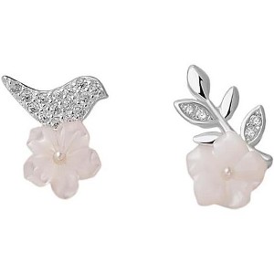 Nature Themed Stud Earrings - 925 Sterling Silver with CZ, Dainty Bird & Leaf Design, Hypoallergenic - 1 of 4