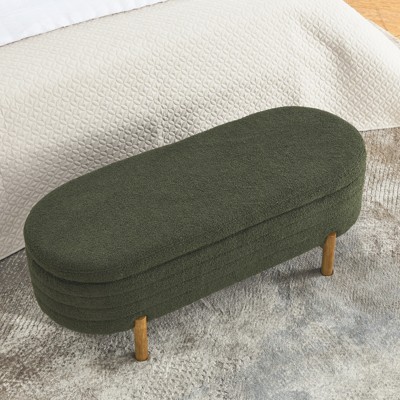 VisioGear Oval Ottoman, Storage Bench with Wood Legs for Living Room, Green, 46.06"*17.72"*16.34"
