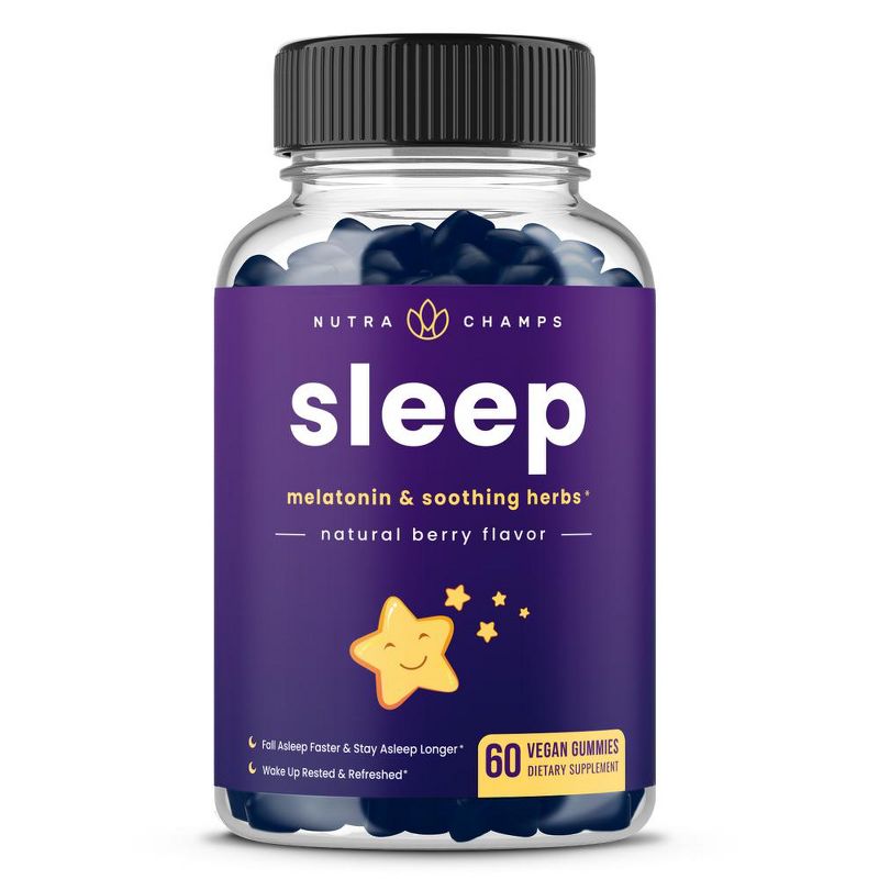 NutraChamps Sleep Gummies with Melatonin & Soothing Herbs - Berry - 60 Vegan Chewables, 1 of 5