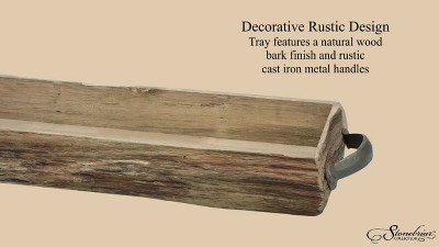 Rustic 21'' Wooden Bark Serving Tray with Metal Handles