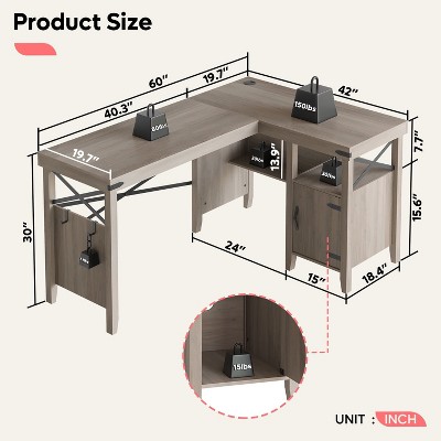 Bestier 60 Inch Farmhouse L-Shaped Computer Desk
