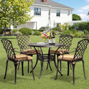 VINGLI 5-Piece Outdoor Patio Dining Set, Cast Aluminum All-Weather Outdoor Table and Chairs w/Cushion, outdoor patio dining sets - 1 of 4