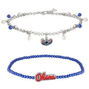 Disney Womens Stitch Anklets 2-Pair Set Official License, Ohana Anklet and Stitch Ankle Bracelet, Stitch Jewelry - 1 of 4