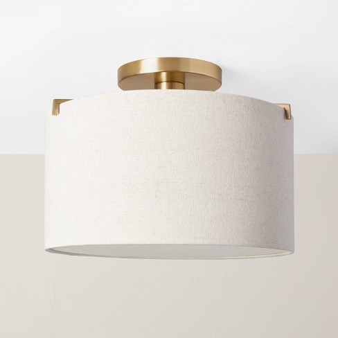 Fabric Shade Semi-flush Mount Ceiling Light Brass/oatmeal - Hearth & Hand™  With Magnolia : Target