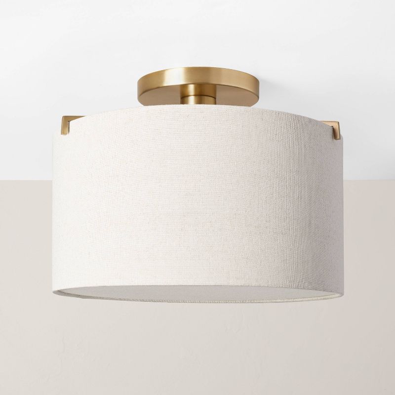 Fabric Shade Semi-Flush Mount Ceiling Light Brass/Oatmeal - Hearth &#38; Hand&#8482; with Magnolia, 1 of 9