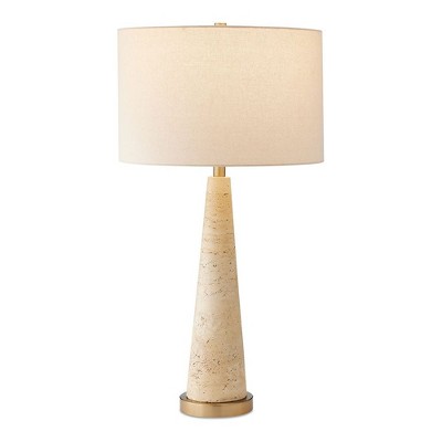 Uttermost Perkins Travertine Table Lamp – Natural Stone Base with Iron Accents and Fabric Shade for Sophisticated Interiors