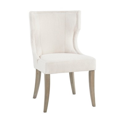 Cream Upholstered Wingback Dining Chair with Rubberwood Legs