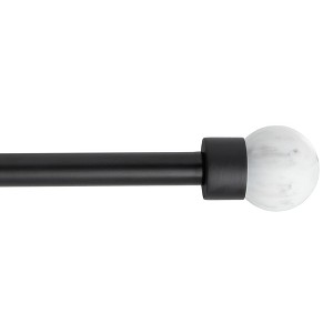 TOWN & COUNTRY LUXE Marbled Sphere Single Indoor Curtain Rod and Finial, Marble Stone Look, Easy Install Wall Mount, Matte Black, Adjustable 66”-120” - 1 of 2