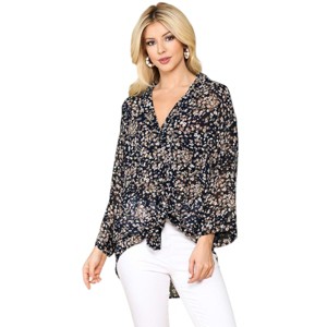 Slickblue Animal Print Button Down Shirt, Women's Blouse, Lapel Collar Style, Cream Mix, S - 1 of 4
