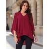 Seta T Women's High Low Asymmetrical Chiffon 3/4 Bell Sleeve V Neck Irregular Hem Casual Blouse - 3 of 4
