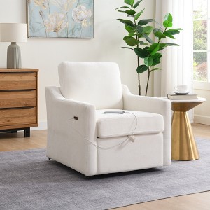 30'' Chenille Swivel Arm Chair with USB & Type-C Charging, Book Pocket, Storage, Comfy Accent Chair for Living Room, Bedroom - 1 of 4