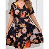 YESFASHION Women Plus Size Summer Dress V Neck Wrap High Waist Short Sleeve Ruffle Casual Midi Flowy A-line Boho Dresses - 3 of 4