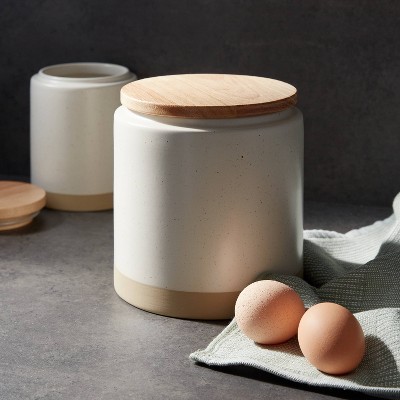 Camwood Collection Medium Stoneware Canister with Wood Lid Cream - Threshold™