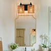 PAKOKULA 2-Light Boho Matte Black Vanity Light with Yellow Woven Shade - 3 of 4