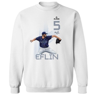 MLBPA Men's Eflin Pw Licensed Mlb Eflin Tampa Bay Baseball Portrait Long Sleeve Graphic Cotton Pullover Sweatshirt - White XL