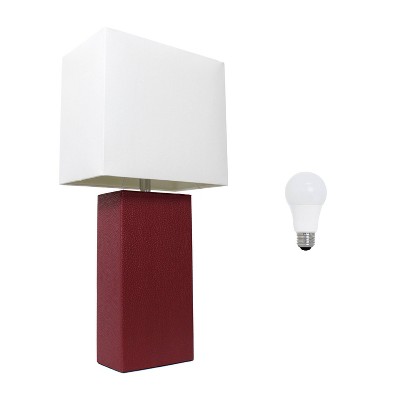 21" Red Leather Modern Table Lamp with White Shade