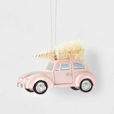 Car with Bottle Brush Christmas Tree Ornament Pink - Wondershop™