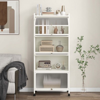 White 5-Tier Metal Kitchen Baker's Rack with Flip-Up Doors