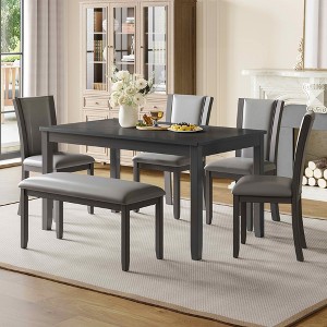 MAYEERTY Set of 4 Wooden Dining Chairs, Padded Upholstered Seat, Dining Room Living Room Kitchen, Grey - 1 of 4