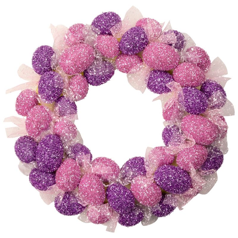 Northlight Glittered Easter Egg Wreath - 20" - Pink and Purple, 1 of 5