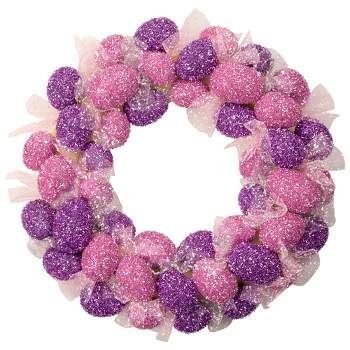 Northlight Glittered Easter Egg Wreath - 20" - Pink and Purple