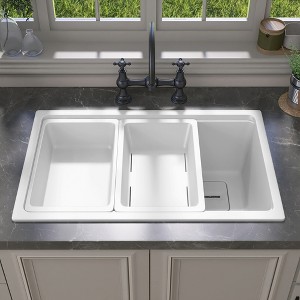 30 in. Drop-in/Undermount Single Bowl Granite Composite Kitchen Sink in Matte White Workstation Sink with Accessories - 1 of 4