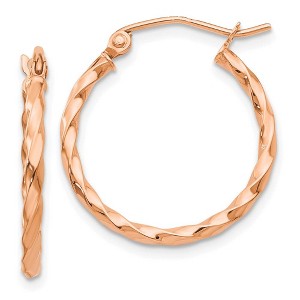 Black Bow Jewelry 2mm x 20mm 14k Rose Gold Small Twisted Round Hoop Earrings - 1 of 4