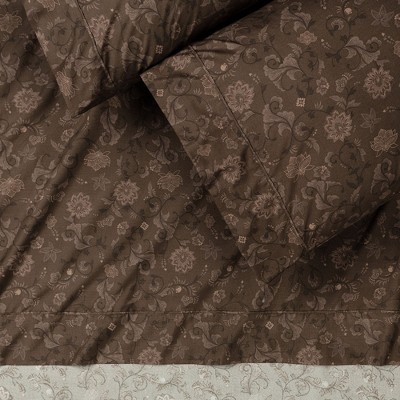 Brown Floral Print Twin Microfiber Sheet Set