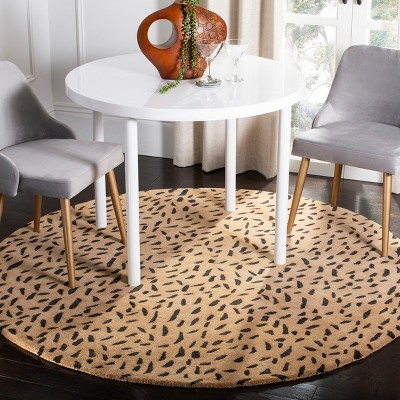 Handmade Tufted Round Leopard Print Wool Rug