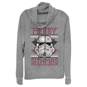 Juniors Womens Star Wars Christmas Merry Sithmas Cowl Neck Sweatshirt - 1 of 3