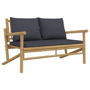 vidaXL Patio Bench with Dark Gray Cushion, Bamboo - 1 of 4