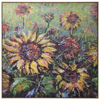 Sunflowers Hand Embellished Outdoor Safe Framed Canvas Art Yellow - StyleCraft
