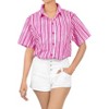 LA LEELA Womens Summer's Casual Beach Hawaiian Blouses Shirt V Neck Blouse Short Sleeve Button Up Dress Tops Tee Shirts for Women S Stripes, Pink - 3 of 4