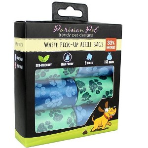 Parisian Pet 'Blue Green Paws' Waste Bags for Dogs & Cats - Durable, Leak-Proof Pet Waste Bags, Green and Blue Paws Design - 1 of 2