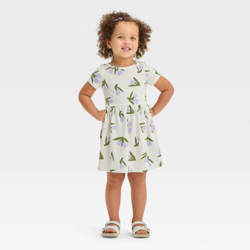Toddler Girls' Floral Short Sleeve Dress - Cat & Jack™ Cream, 4 of 5