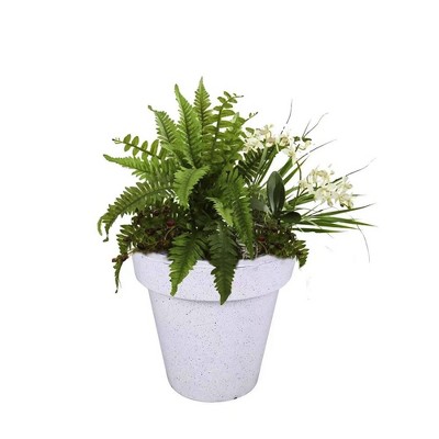 Evergreen Outdoor Fiberglass Planter with Solar Lights, White