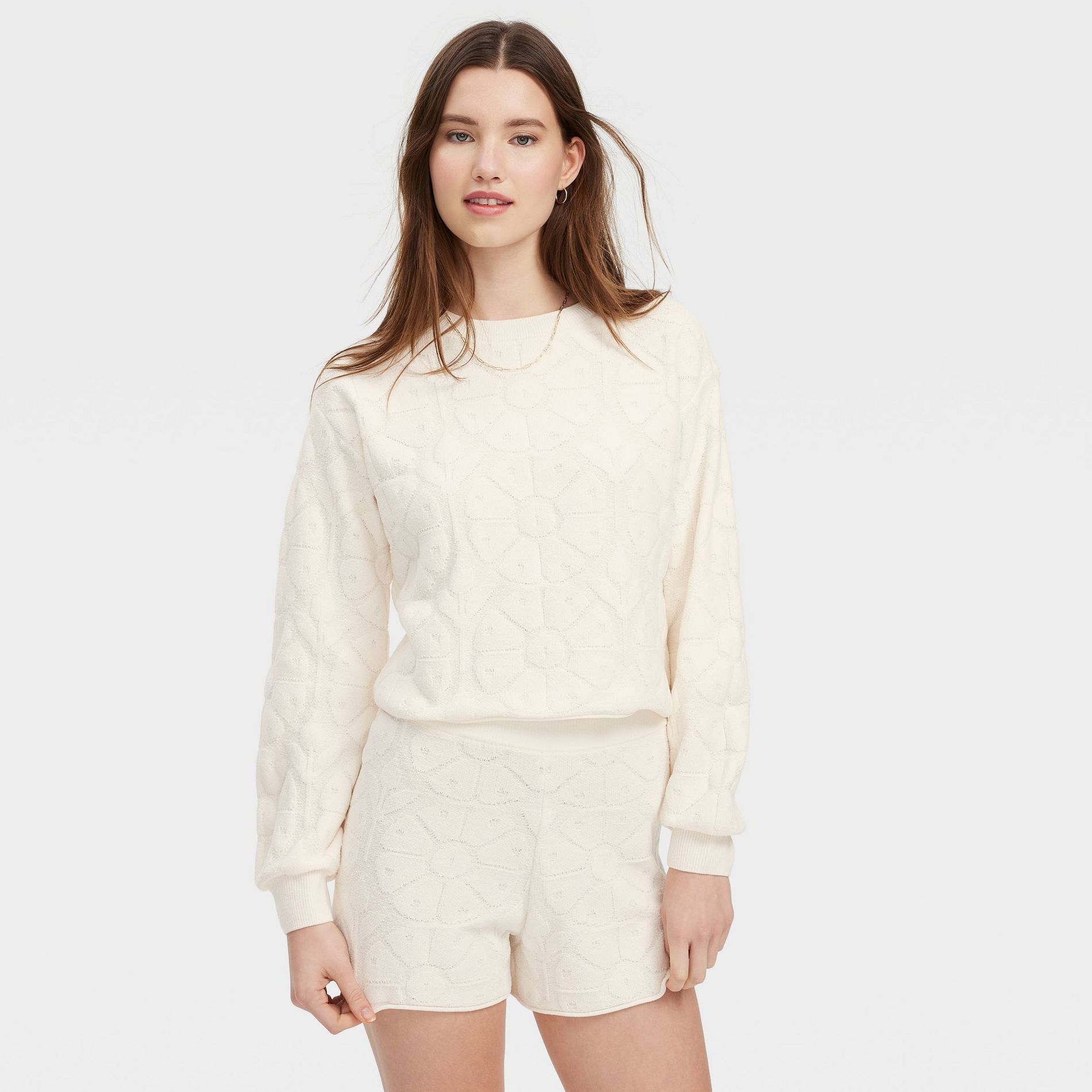 Women's Daisy Floral Embossed Terry Crewneck Sweatshirt Cream - Roller Rabbit x Target