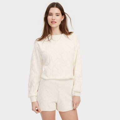 Women's Daisy Floral Embossed Terry Crewneck Sweatshirt Cream - Roller Rabbit x Target XXS