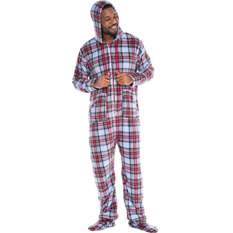 Men's Plush Fleece One Piece Hooded Footed Zipper Pajamas Set, Soft Adult Onesie Footie with Hood, 4 of 8