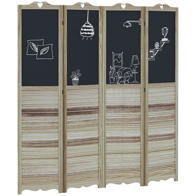 NicBex 4-Panel Room Divider Folding Privacy Screen with Black Boards & Wood Legs Partition for Home & Office