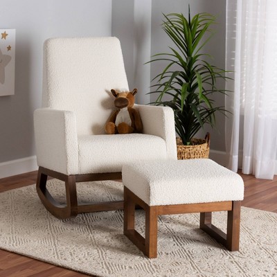 2pc Yashiya Boucle Upholstered And Wood Rocking Chairs And