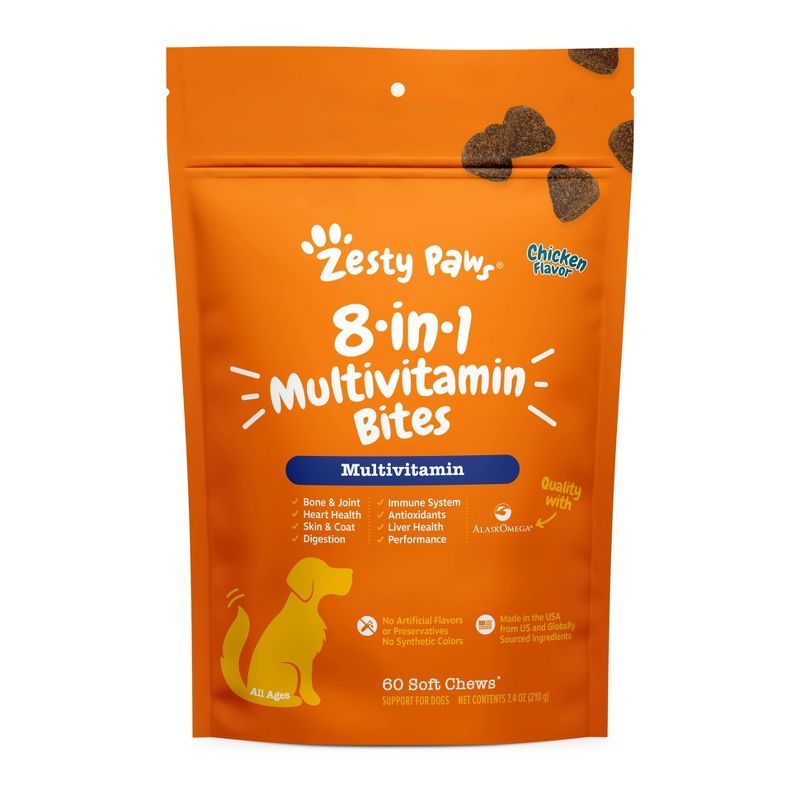 Zesty Paws 8-in-1 Multivitamin Bites for Dog Chicken Flavor - 60ct, 1 of 8