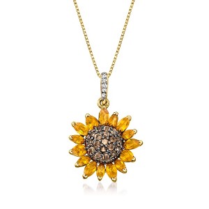 Ross-Simons 1.70 ct. t.w. Citrine, .80 ct. t.w. Smoky Quartz and .10 ct. t.w. White Topaz Sunflower Pendant Necklace in 18kt Gold Over Sterling Size - 1 of 4