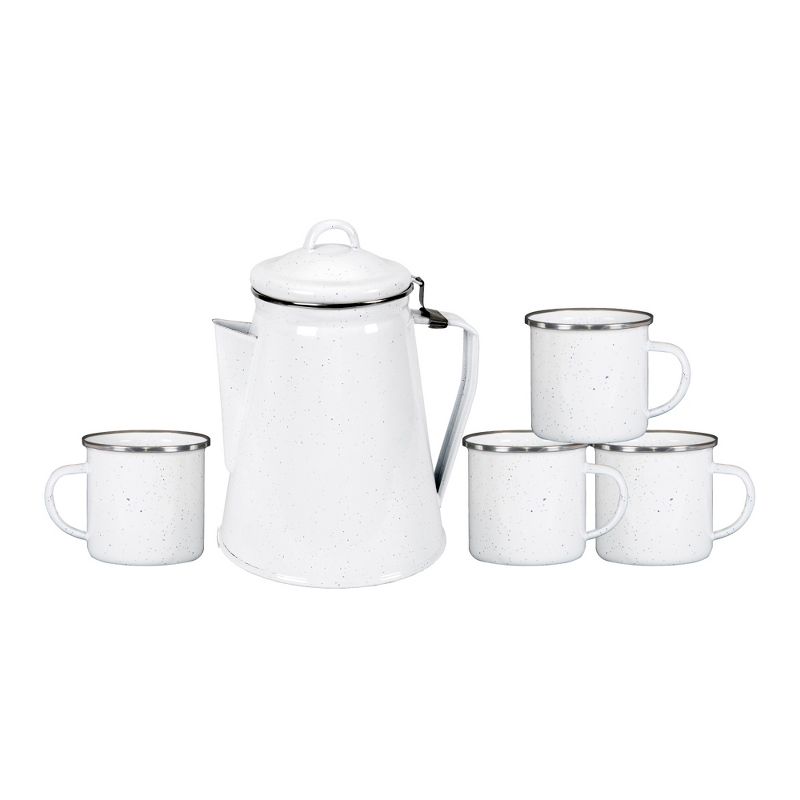 Stansport Enamel 8 Cup Coffee Pot With Percolator and 4 12oz Mugs White, 1 of 12