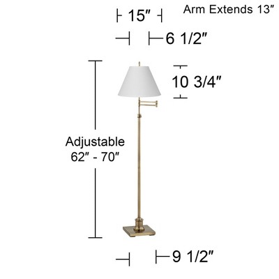 Adjustable Antique White Linen Brass Swing Arm Floor Lamp