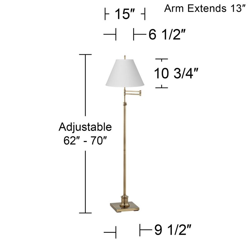360 Lighting Swing Arm Floor Lamp Adjustable Height 70" Tall Antique Brass Antique White Linen Empire Shade for Living Room Reading Bedroom, 4 of 5